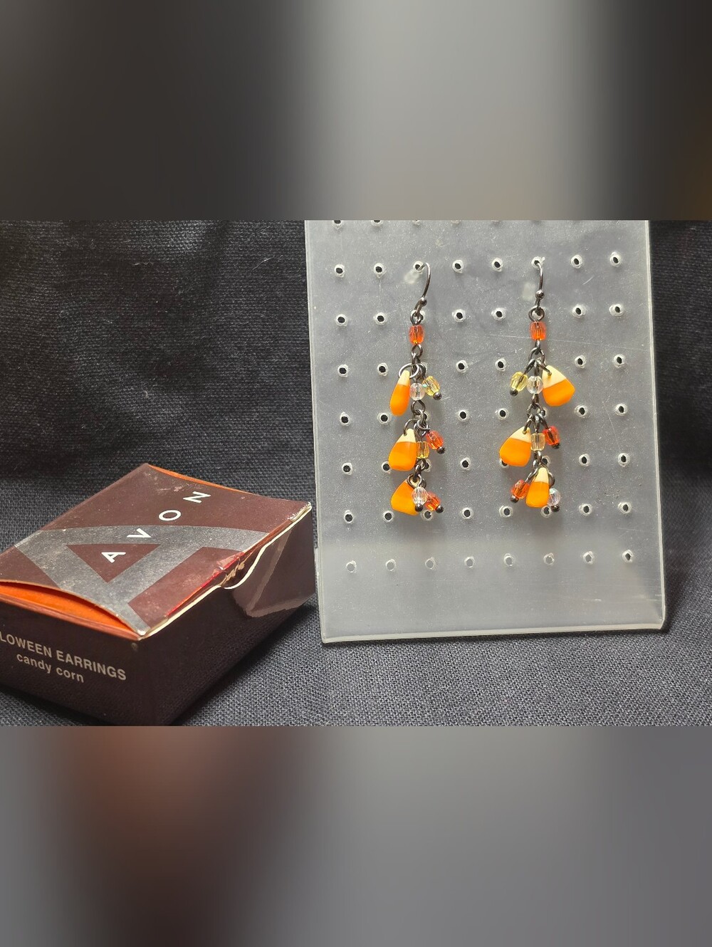 Vintage Avon Candy Corn Dangle Earrings - Seasonal Jewelry w/ Original Box
